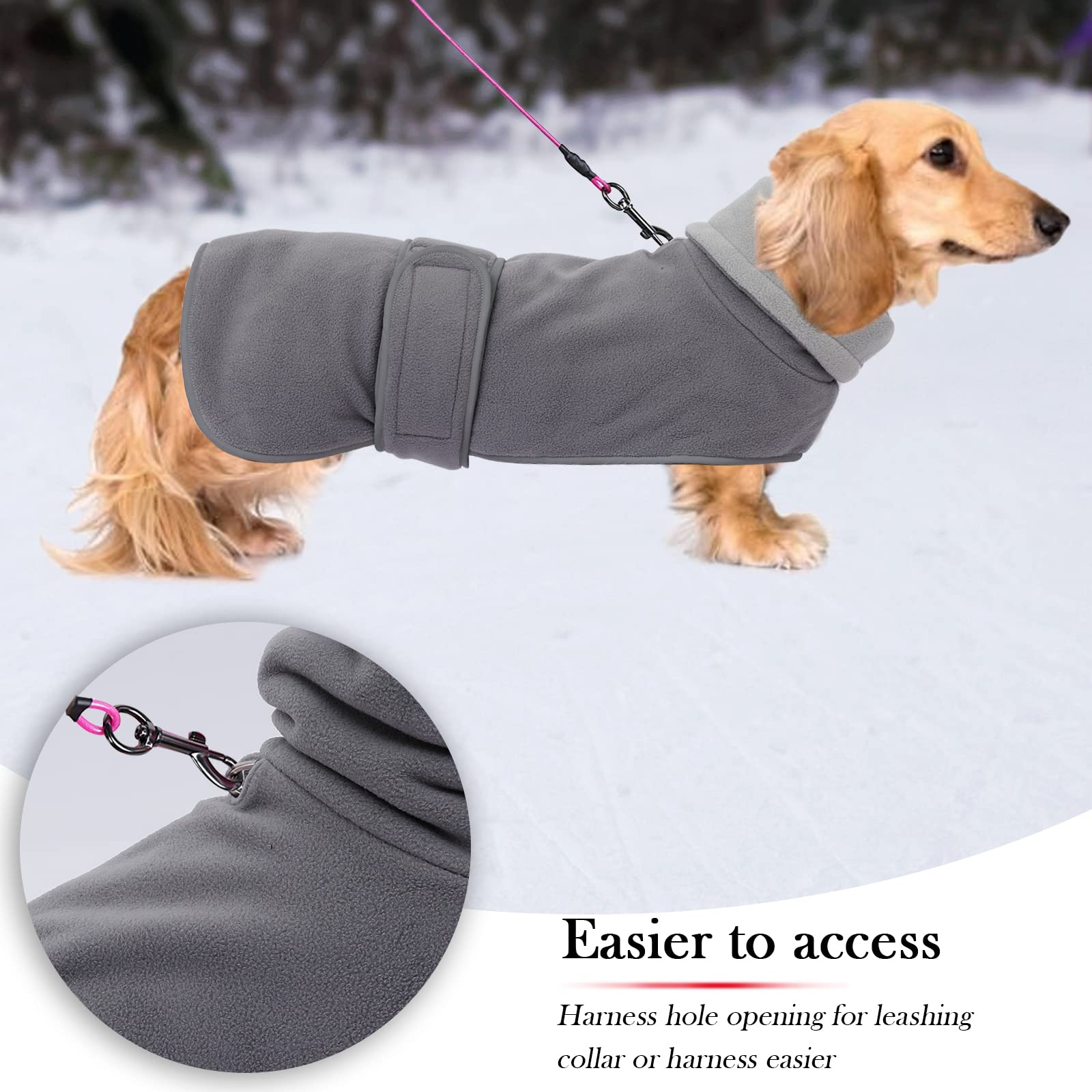 Geyecete - Perro Abrigo de Invierno con Forro Polar cálido, con Bandas Ajustables e Ribete Reflectante, Pullover con Agujero del arnés, para pequeños, medianos Perros Salchicha-Gris-S