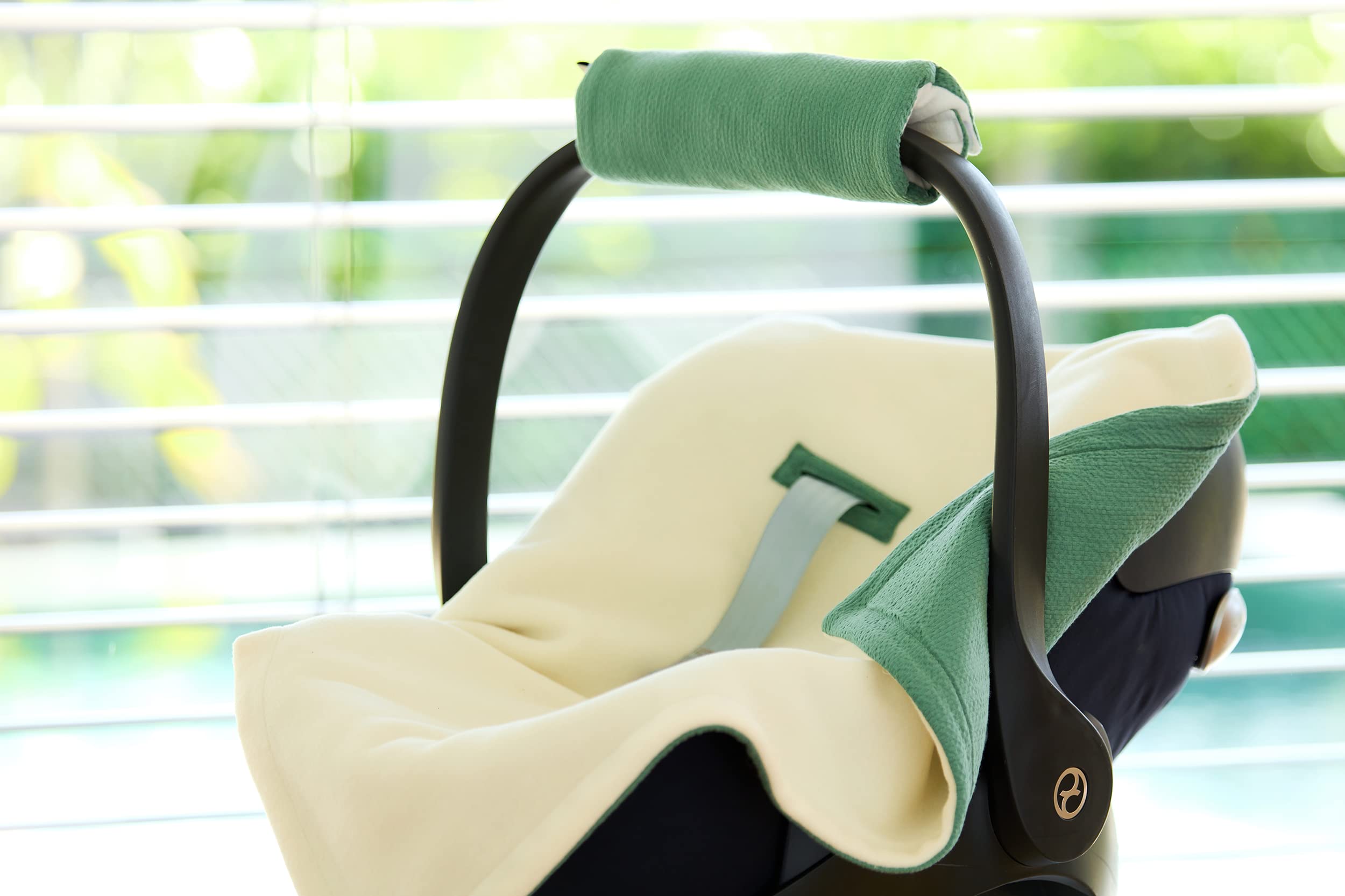 KraftKids Manta para silla de bebé en doble crepé verde jade, 100 x 100 cm, manta de forro polar suave y cálida
