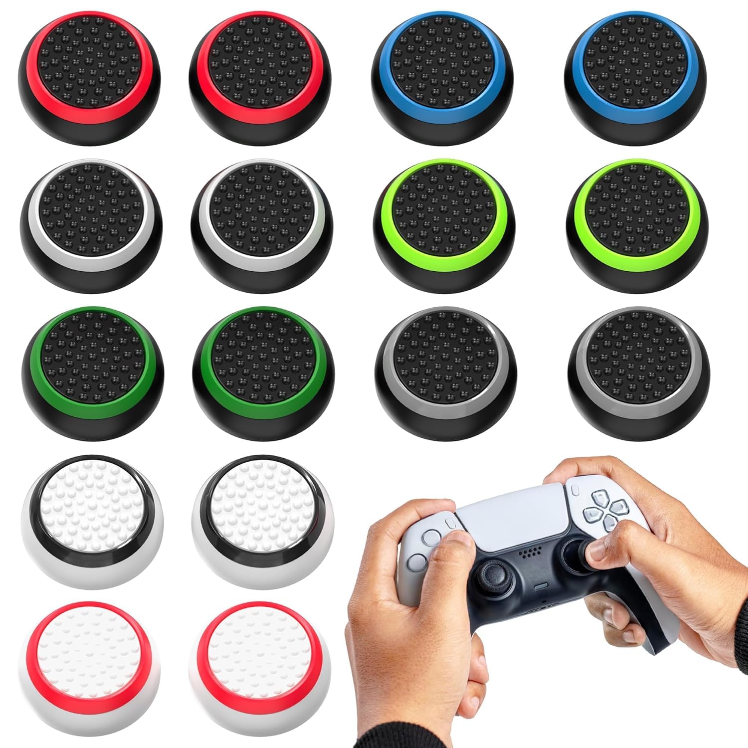 GET IN THE GAME PS5 Thumb Grips 8 Pair / 16 PCS Grips for PS5/PS4/XBOX ONE/Switch ETC. Anti Slip Silicone Joystick CAPS for Controller & GAMEPADS THUMBSTICK CAPS for Enhanced Grip & Protection-image-22