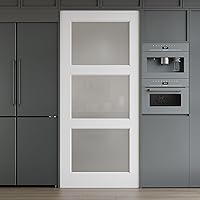 Vista 19 de Losa de puerta interior de 18 x 80, puerta de vidrio, puertas de despensa con vidrio esmerilado, panel preconstruido de 5 paneles de núcleo sólido