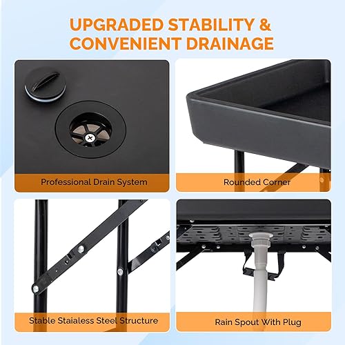 Miniatura 39 de VINGLI Mesa plegable para fiestas de 4 pies, portátil, para campamento y pesca, plástico con falda a juego, mesa de hielo para fiestas, barbacoas