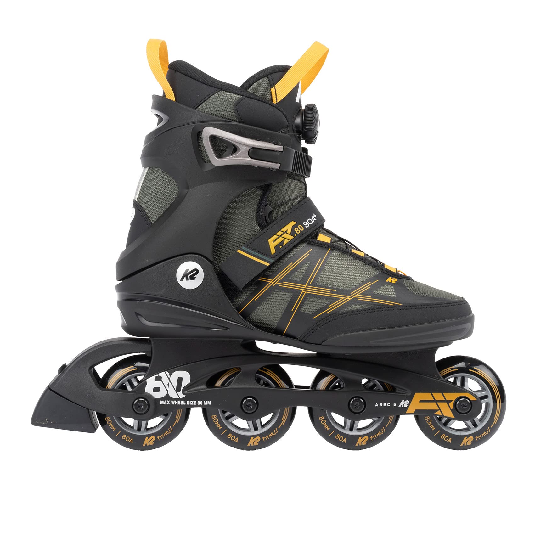 K2 F.I.T. 80 Boa Mens Inline Skates - Gray/Mustard / 5.0