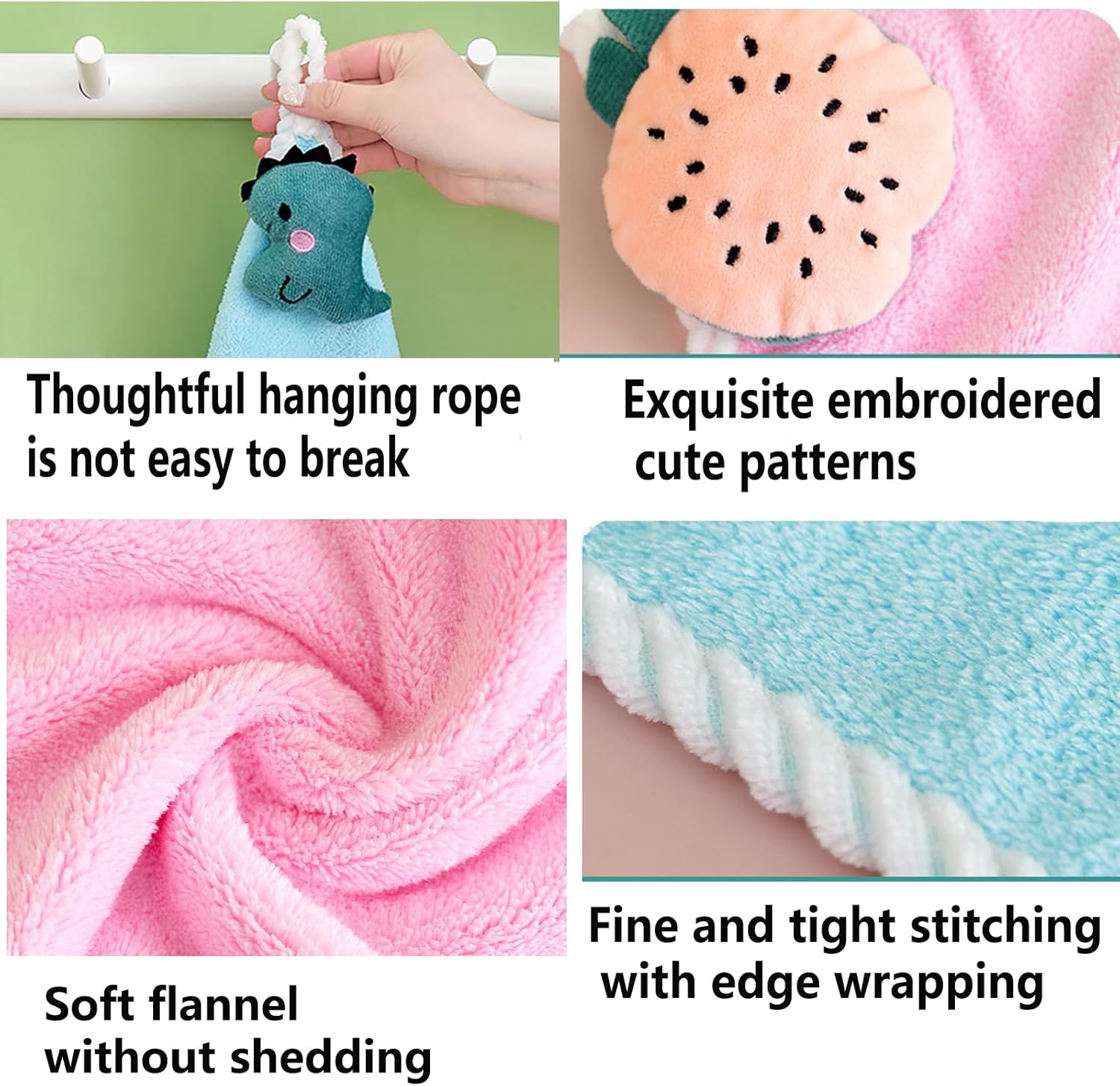 Hanging Hand Towels for Kitchen Bathroom,4 Pack Super Soft Hand Dry Towels with Hanging Loops, Cute Cartoon Kids Toddler Hand Towels, Highly Absorbent Coral Fleece Tea Towels Dish Cloth - Image 4