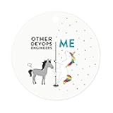 Andaz Press Funny Round Metal White Elephant Christmas Ornament Gag Gift, Other DevOps Engineers Me, Horse Unicorn, 1-Pack, Christmas Birthday Gift Ideas Coworker Him Her, Includes Ribbon and Gift Bag