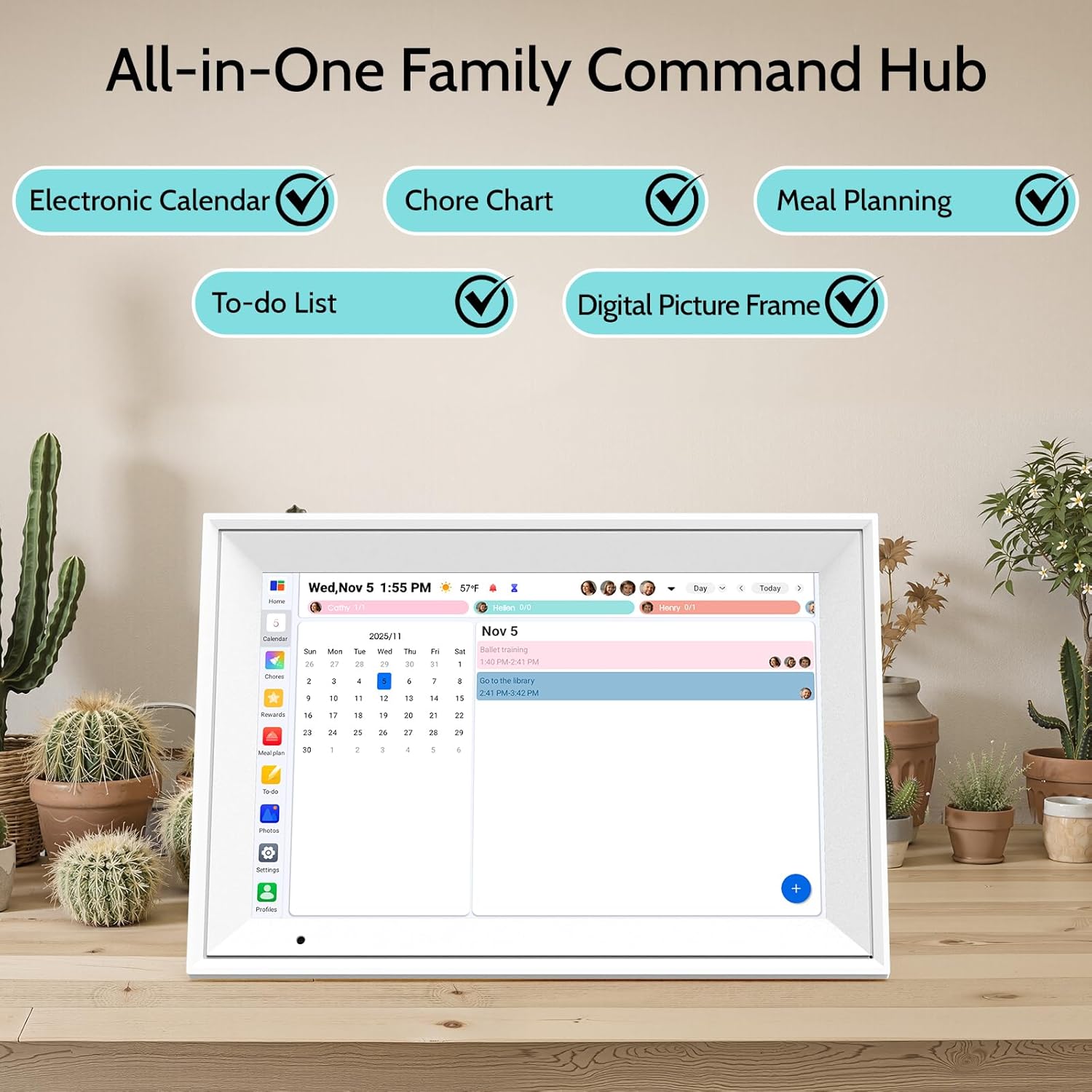 Digital Calendar, 10.1'' Electronic Calendar Chore Chart, Smart WiFi Touchscreen Interactive Family Schedules, Electronic Organizer for Monthly, Weekly and Daily Agenda