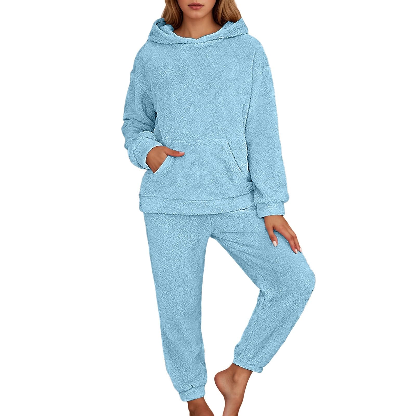 Pijama Suave de Manga Larga para otoño, Informal, con Capucha y Bolsillo, para Estar en casa.