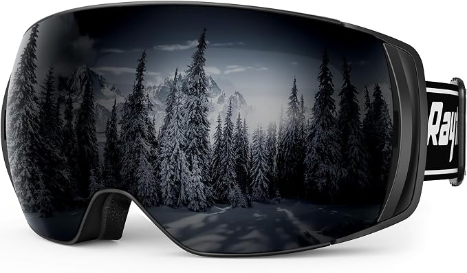 RAYTICE OTG Ski Goggles for Men Women, Magnetic Snow Goggles UV400 Protection, Anti Fog Snowboard Goggles for snowmobile skiing climbing Snow cross-country (PRO Black Frame Sliver Lens)