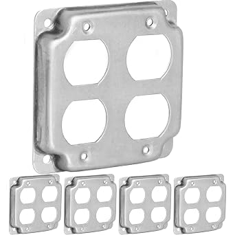 5 Pack Airmont Products 2-Gang Duplex Receptacle Electrical Box Cover - 4 Inch Square 1/2 Inch Raised Galvanized Steel Exposed Work Cover - Surface Mount Junction Box Cover for Dual Outlets