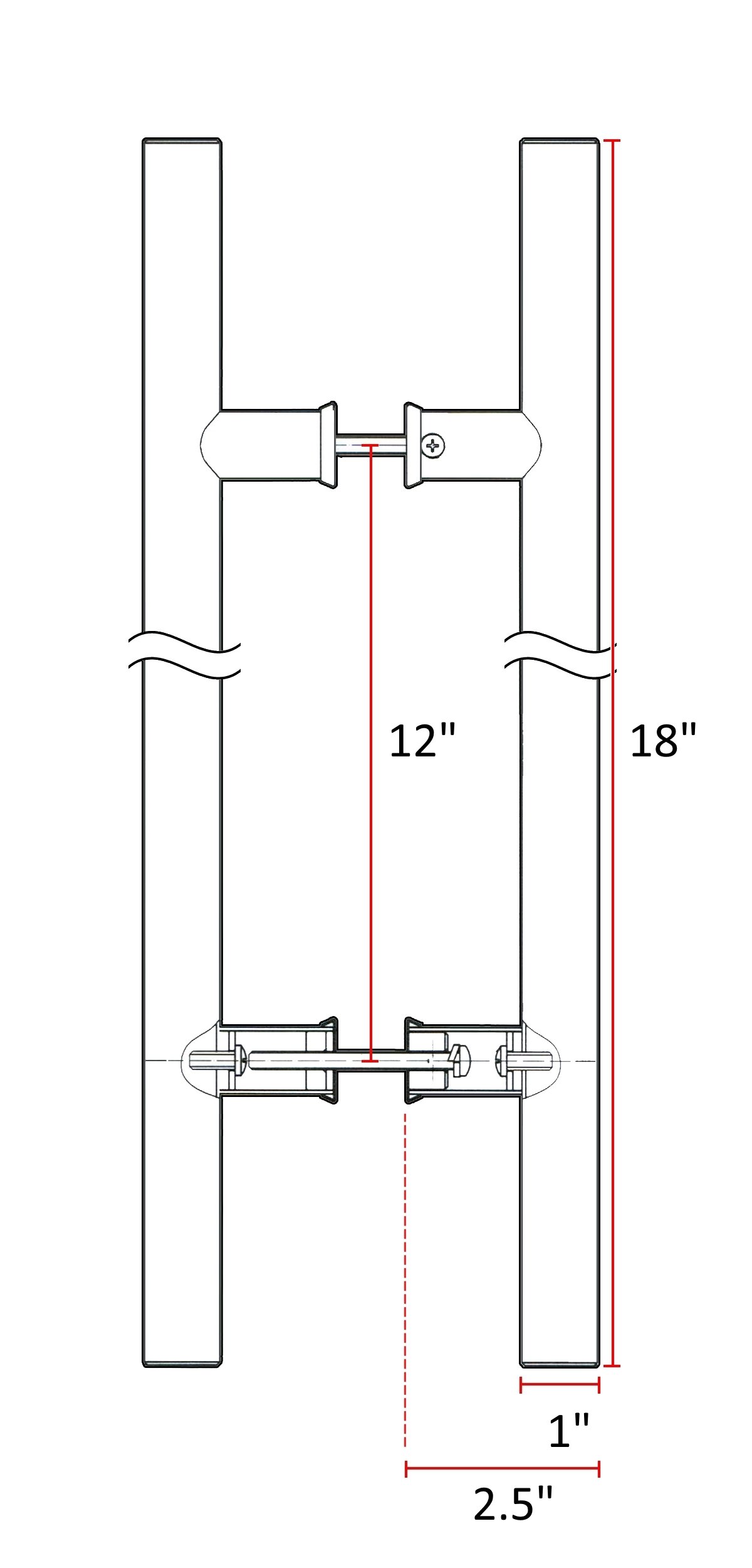 NHN Manija de puerta moderna y contemporánea de doble cara estilo escalera de acero inoxidable para puertas de acero, aluminio y vidrio, acabado de acero inoxidable cepillado (18 pulgadas, negro mate)