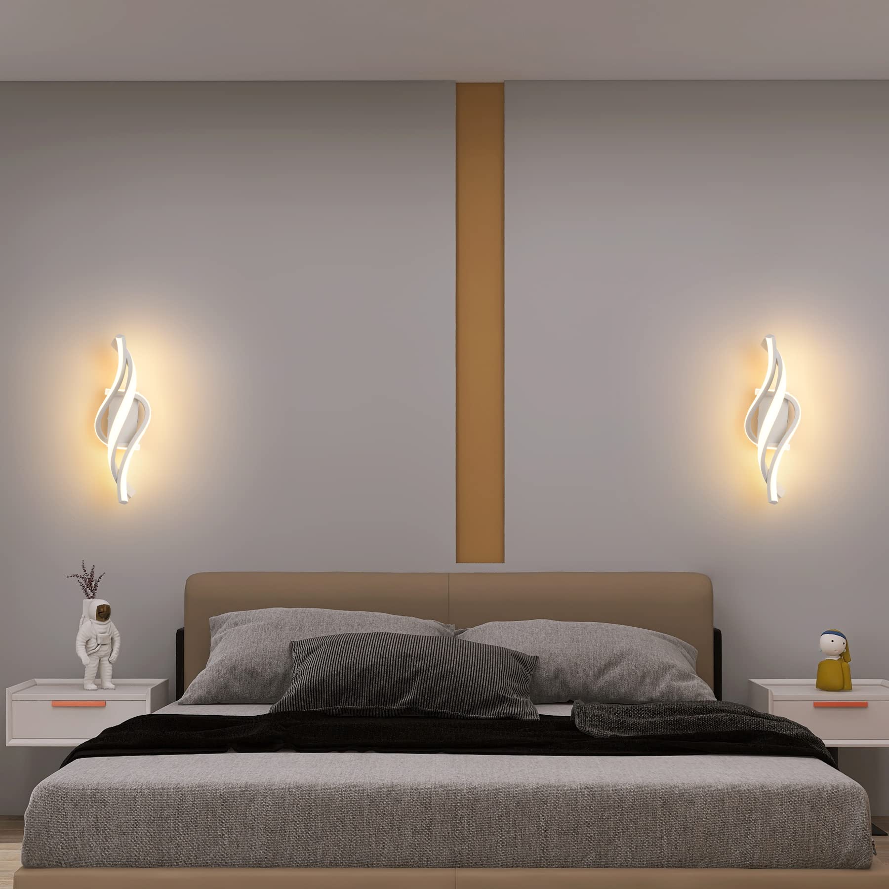 KUKAK Applique da Parete Interno,22W LED Luce Bianco Caldo 3000K 1800 Lumen Lampada da Parete,Moderno Design Curvo Lampade a Muro,Aplique Alluminio per Bagno Soggiorno Camera da Letto Scale Corridoio