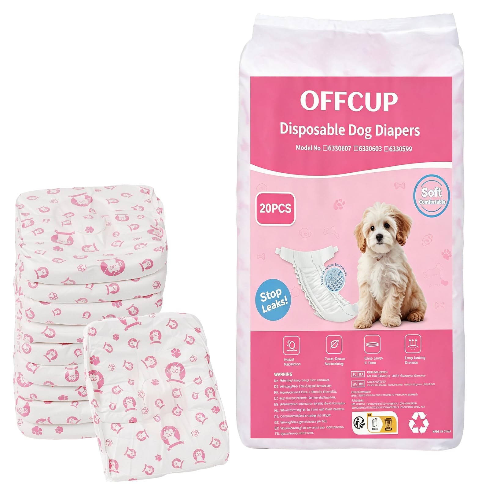 OFFCUP 20 Disposable Dog Diapers Female Dogs, Super Absorbent Leak-Proof