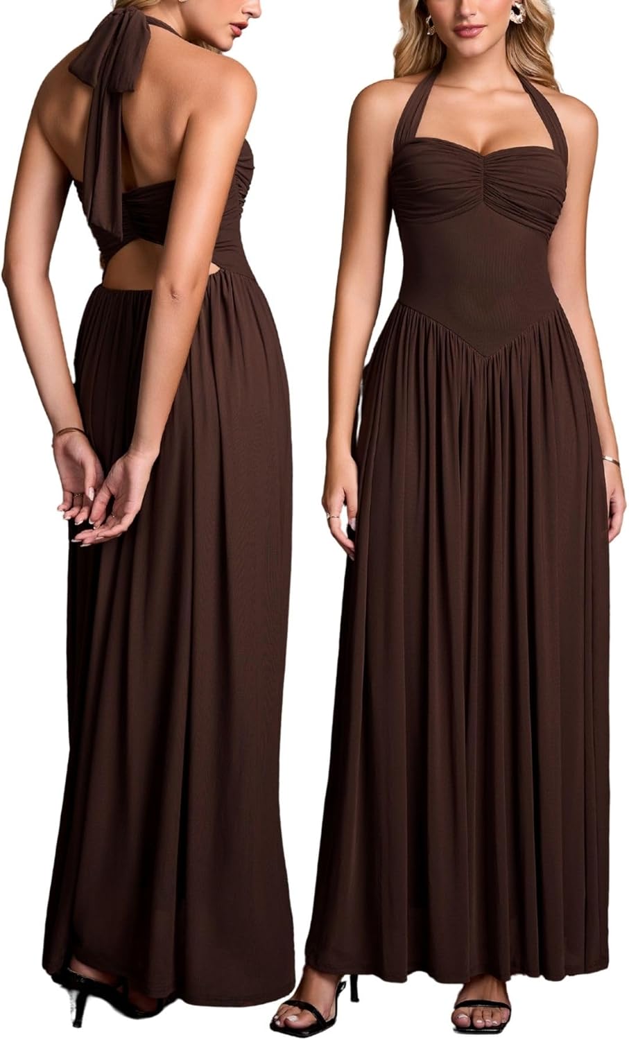 Parthea Halter Neck Corset Maxi Dress Elegant Backless Long Dress for Women Wedding Guest Party Evening Gowns