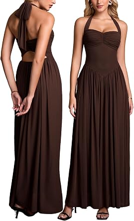 Parthea Halter Neck Corset Maxi Dress Elegant Backless Long Dress for Women Wedding Guest Party Evening Gowns