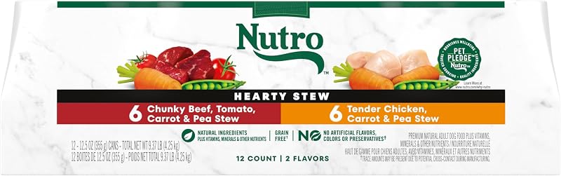 Ração Úmida para Cães Adultos Nutro Hearty Stew com Frango e Carne ao Molho, Pacote com 12 Latas de 354 g
