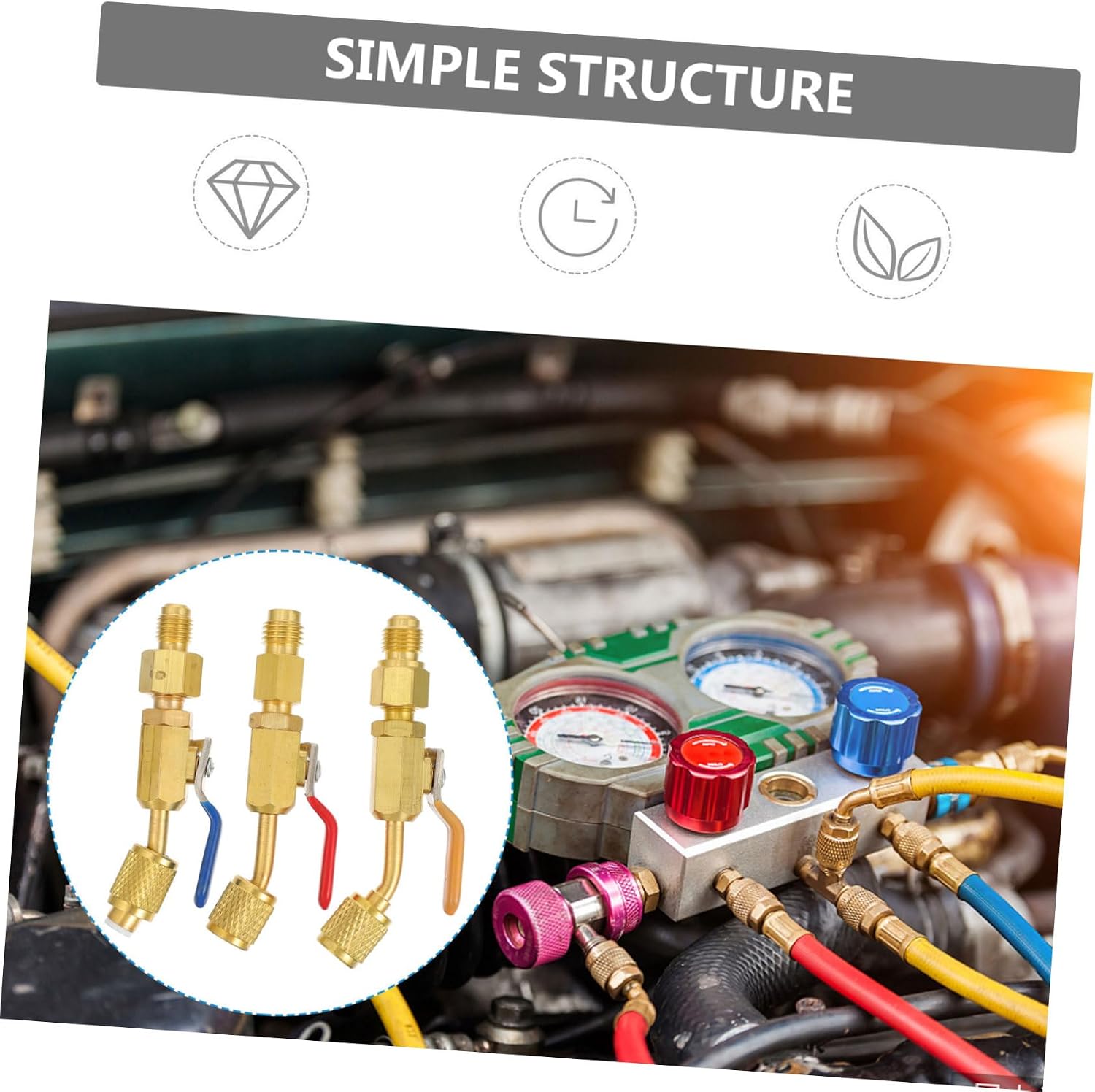 3pcs Compact Angled Valves for and Maintenance Color-coded Handles for Easy Compatible Split Systems and Refrigeration Services