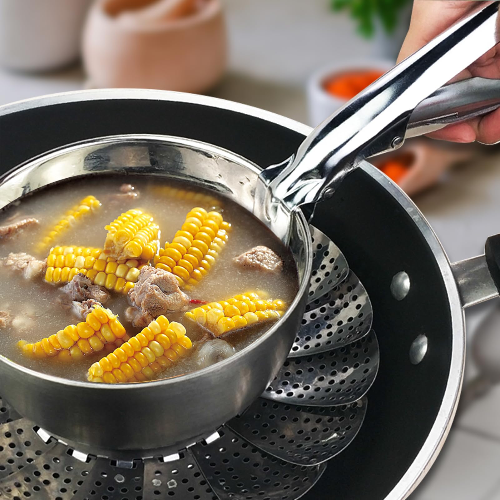 Pinza Antiscottatura in Acciaio Inox, Antiscivolo Multiuso Pinza per Piatti Caldi, Manico per Afferrare e Sollevare Ciotole, Facile da riporre, per forno, friggitrice ad aria