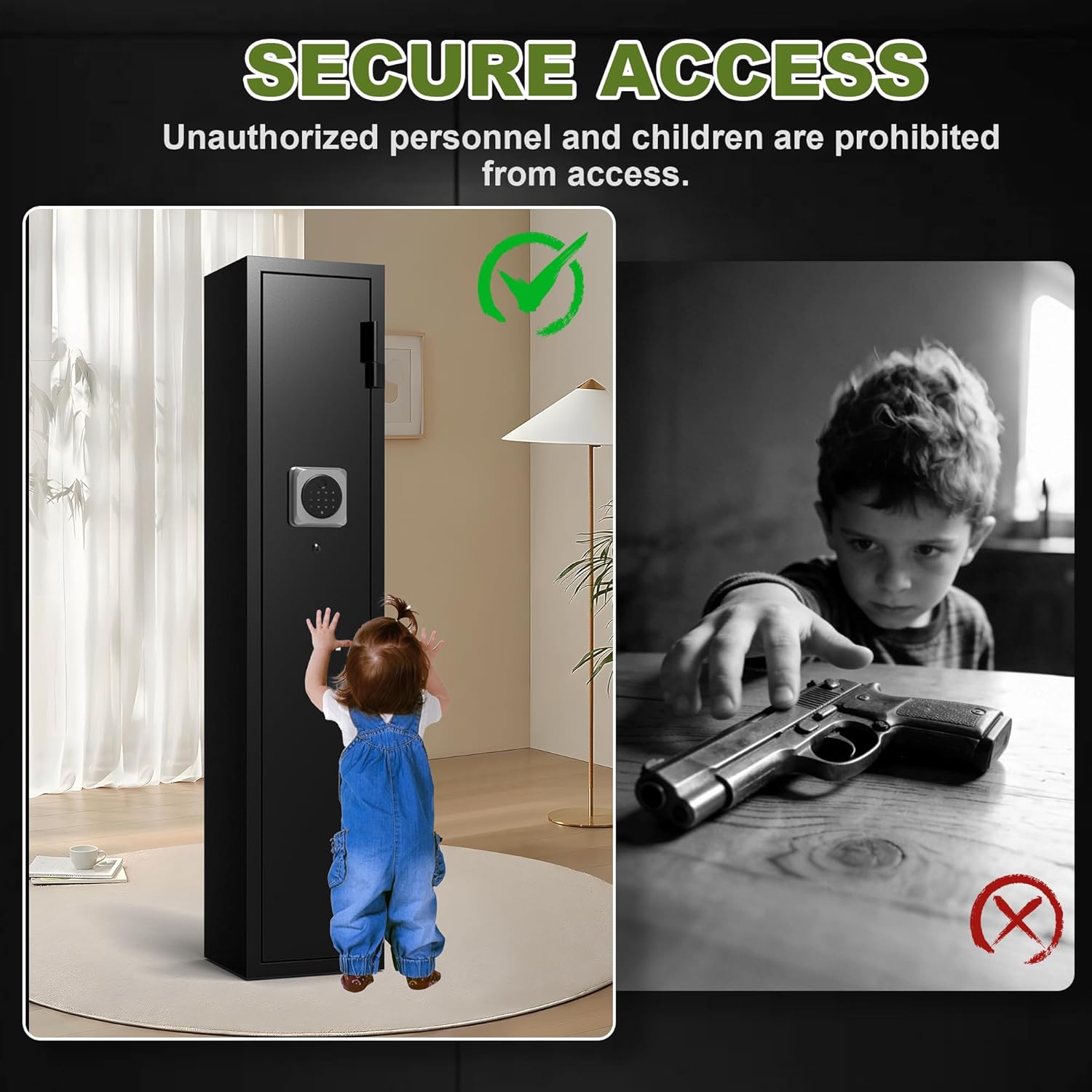 2-3 Gun Safe for Rifles and Pistols, Quick Access with Digital Keypad, Heavy Duty Cabinet with Removable Shelf and Pistol Pouch, No Assembly Required
