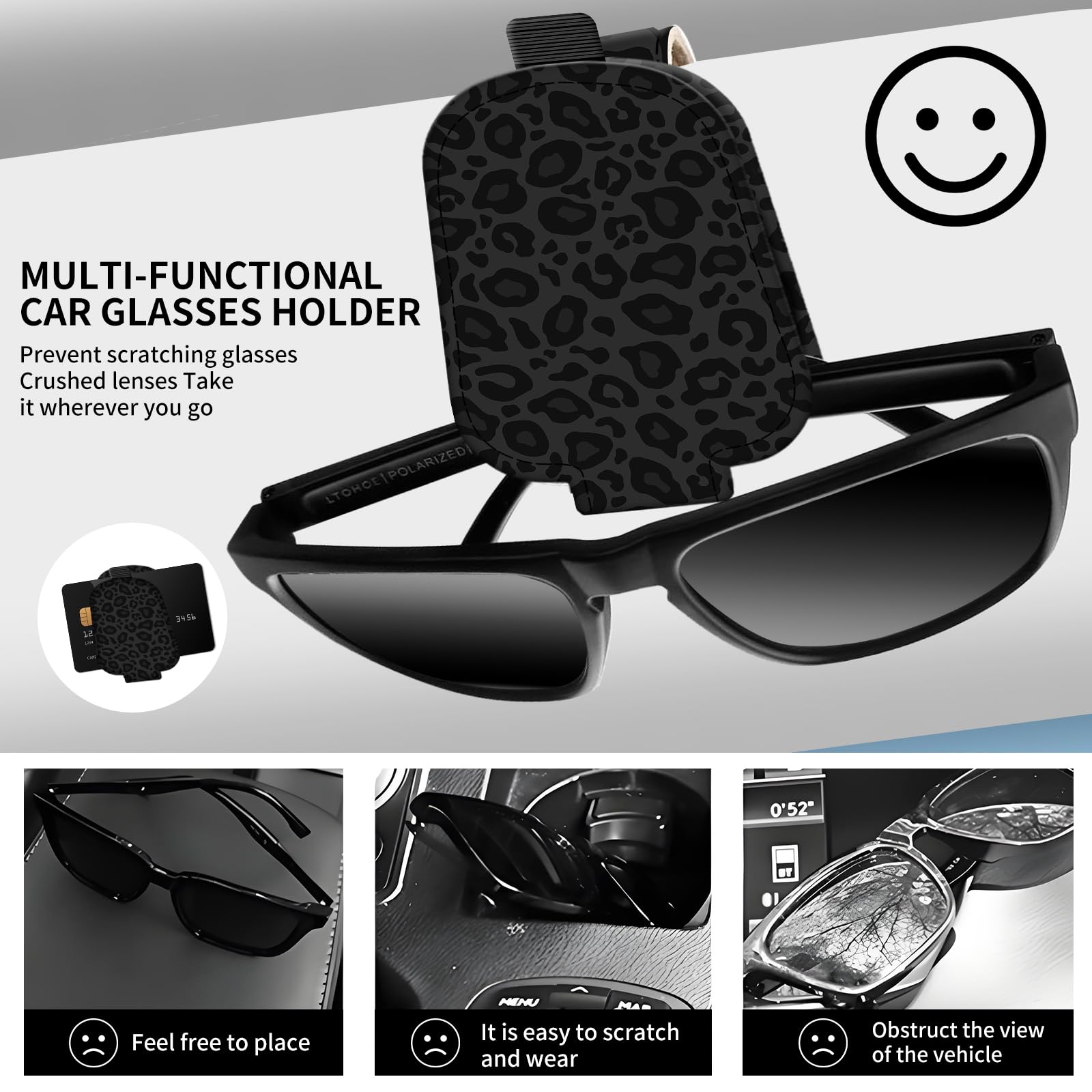 Porta occhiali da sole magnetico in pelle per visiera parasole auto, grazioso gancio per occhiali, biglietti, biglietti, accessori universali per interni auto, per SUV, pickup, camion, nero