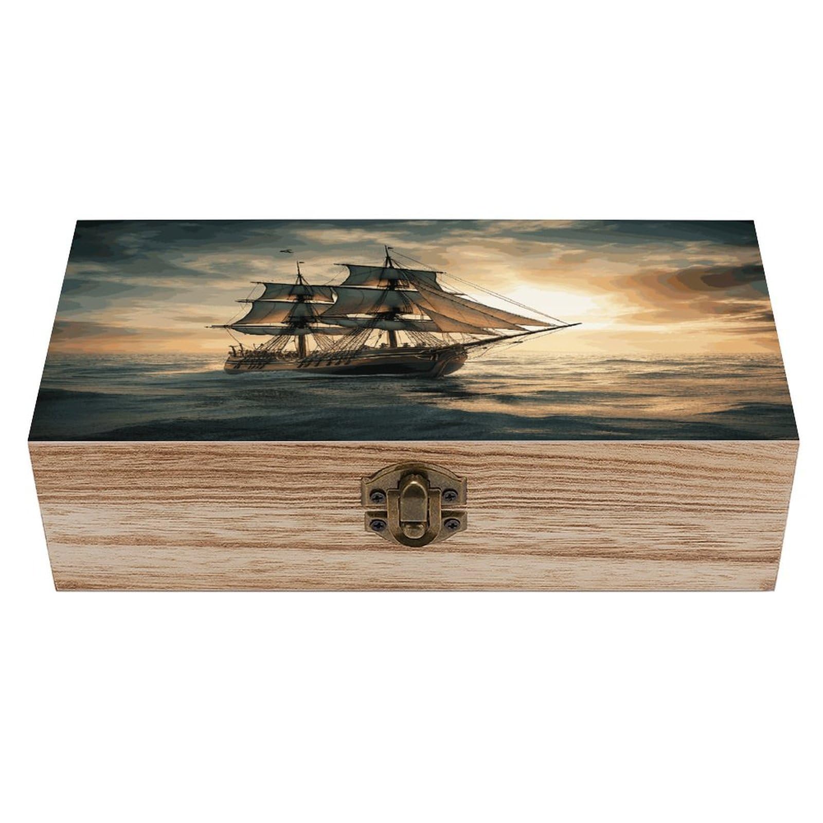 Adfgyerh Style Ship Sailing Alone Bins Solid Wood，Jewelry Box Retro And Exquisite，Storage Box Used For Storing Photos, Souvenirs, Letters, Gifts, And Jewelry.