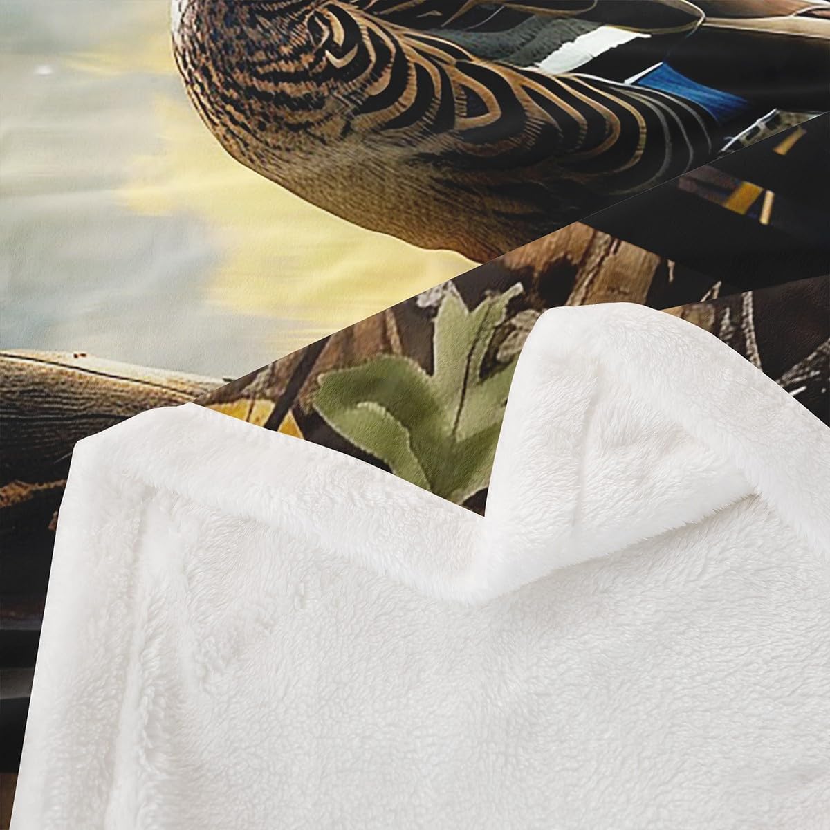 jejeloiu Mallard Duck Fleece Throw Blanket Throw 50"x60" Kids Wild Animal Sherpa Blanket Plush Fuzzy for Sofa Couch Boys Girls Teens Country Rustic Cabin Brown Black Soft