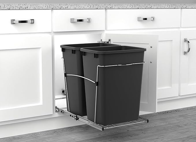 Rev-A-Shelf RV-18KD-18C Doble Caneca Basura Extraíble 35 Qt Negro miniatura 2