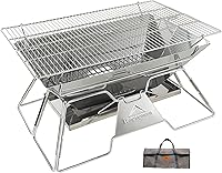 Vista 11 de CAMPINGMOON Hoguera Portátil de Acero Inoxidable Plegable para Fogata, Parrilla de Leña y Carbón para Estufa de Camping, Cocina al Aire Libre