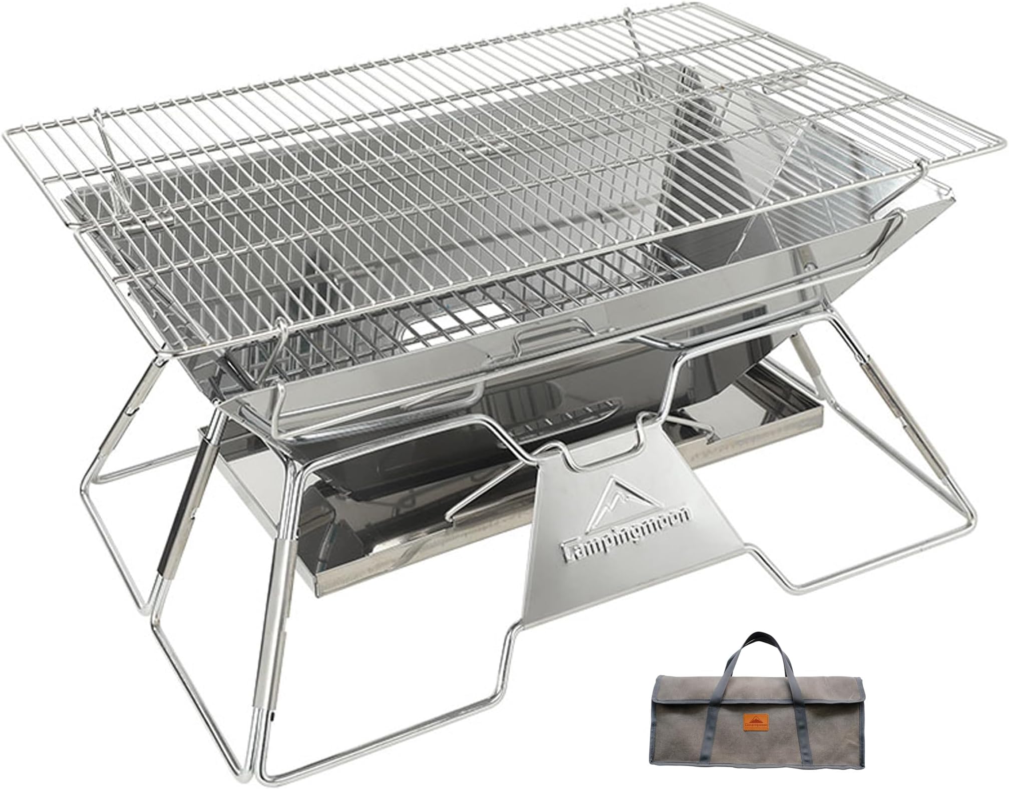 Stainless Steel Portable Fire Pit Foldable Wood Burning Charcoal Grill 20x13-inch with Carrying Bag MT-3