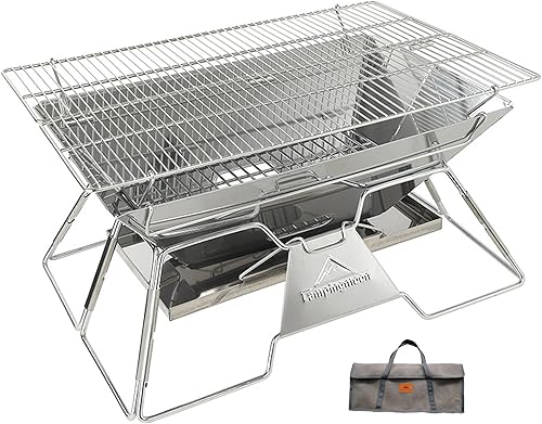 Miniatura 11 de CAMPINGMOON Hoguera Portátil de Acero Inoxidable Plegable para Fogata, Parrilla de Leña y Carbón para Estufa de Camping, Cocina al Aire Libre