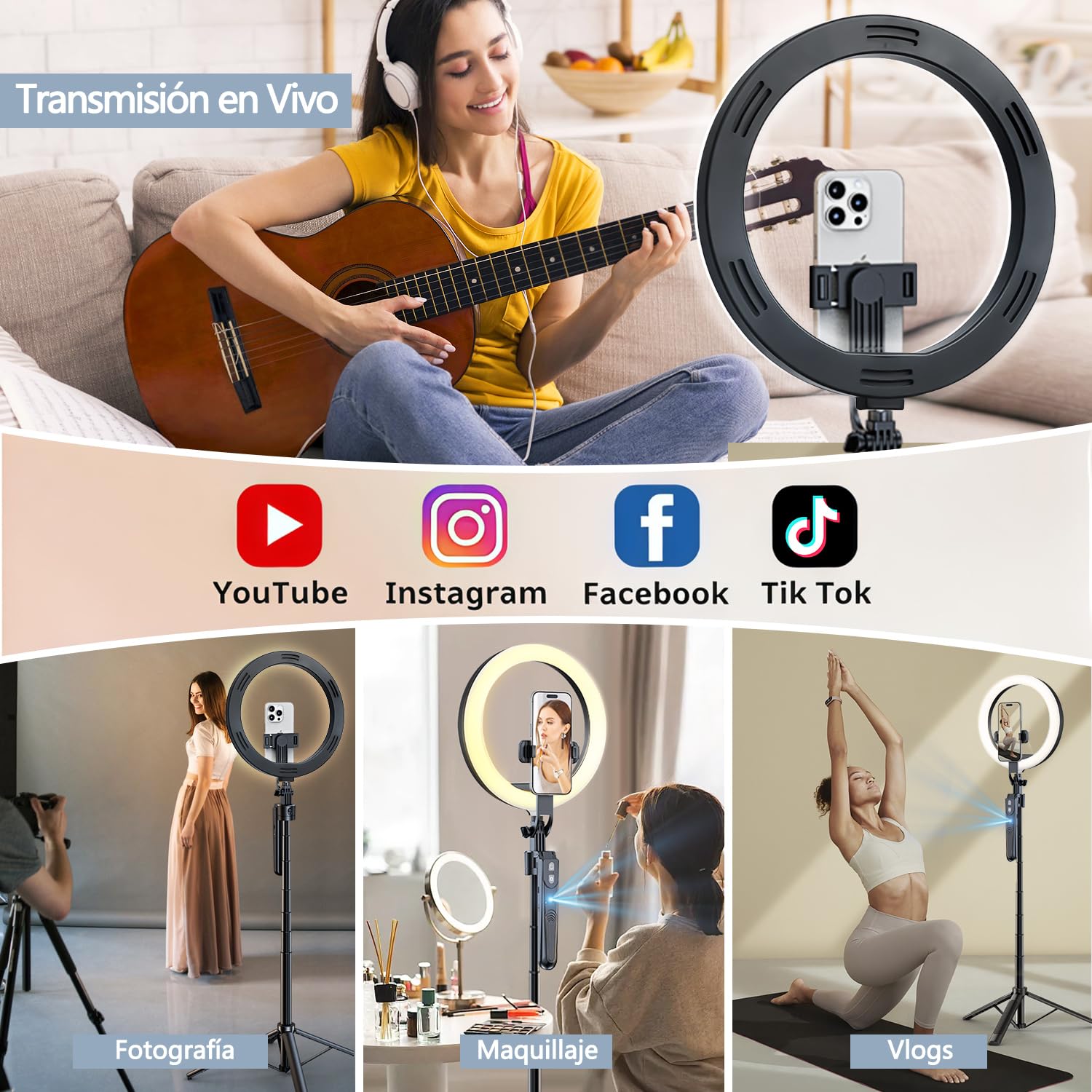 yAyusi Trípode Rotación de 360° con Seguimiento Automático de Rostros con Anillo de Luz, 180cm Trípode Palo Selfie con Control Remoto, Trípodes para Teléfono con Sensor Movimiento para Video (3 Color)