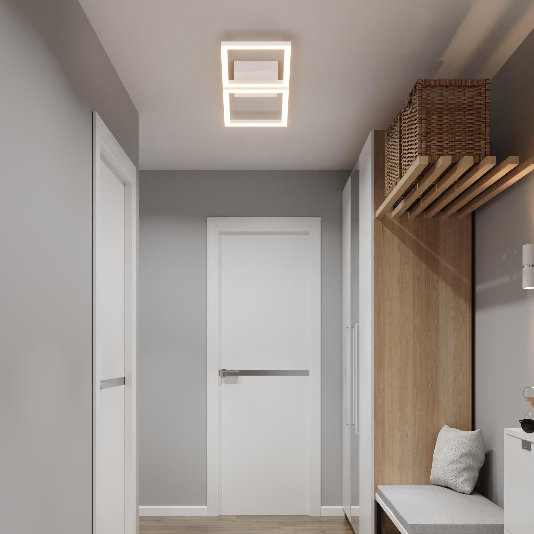 Klighten Plafoniera Led Soffitto 28W 2000LM, Lampada Soffitto Decorativa Moderna, Plafoniera Alluminio per Corridoio Cucina Camera da Letto Soggiorno, 41 x 20 cm, Bianco Caldo 3000K, Bianco