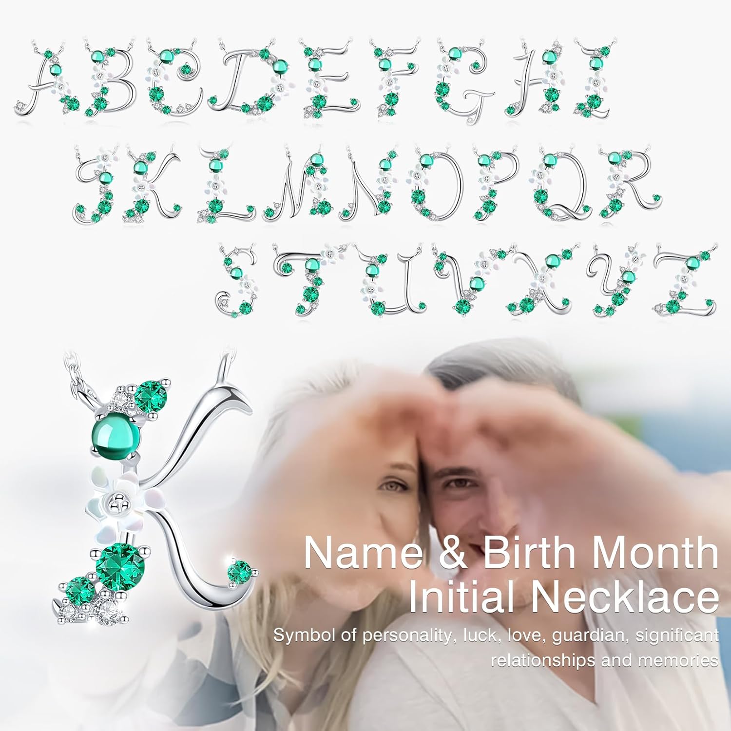 VIKI LYNN Initial Necklace for Women 925 Sterling Silver Letter A to Z Pendant Necklace with Green Cubic Zirconia Mother’s Day Anniversary Graduation Charm Jewelry Gift for Women, Mom, Wife, Friend - Image 3