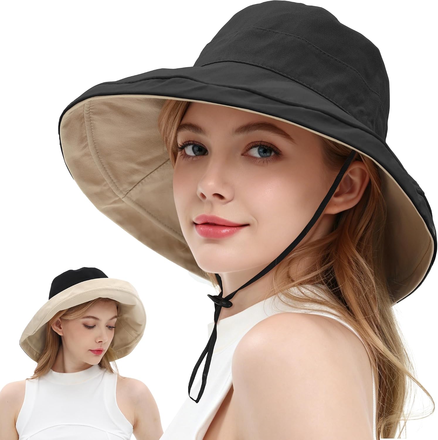 100% Cotton Sun Hats for Women Reversible Wide Brim Summer Sun Hat