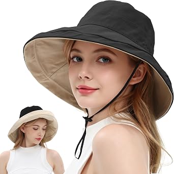 100% Cotton Sun Hats for Women Reversible Wide Brim Summer Sun Hat