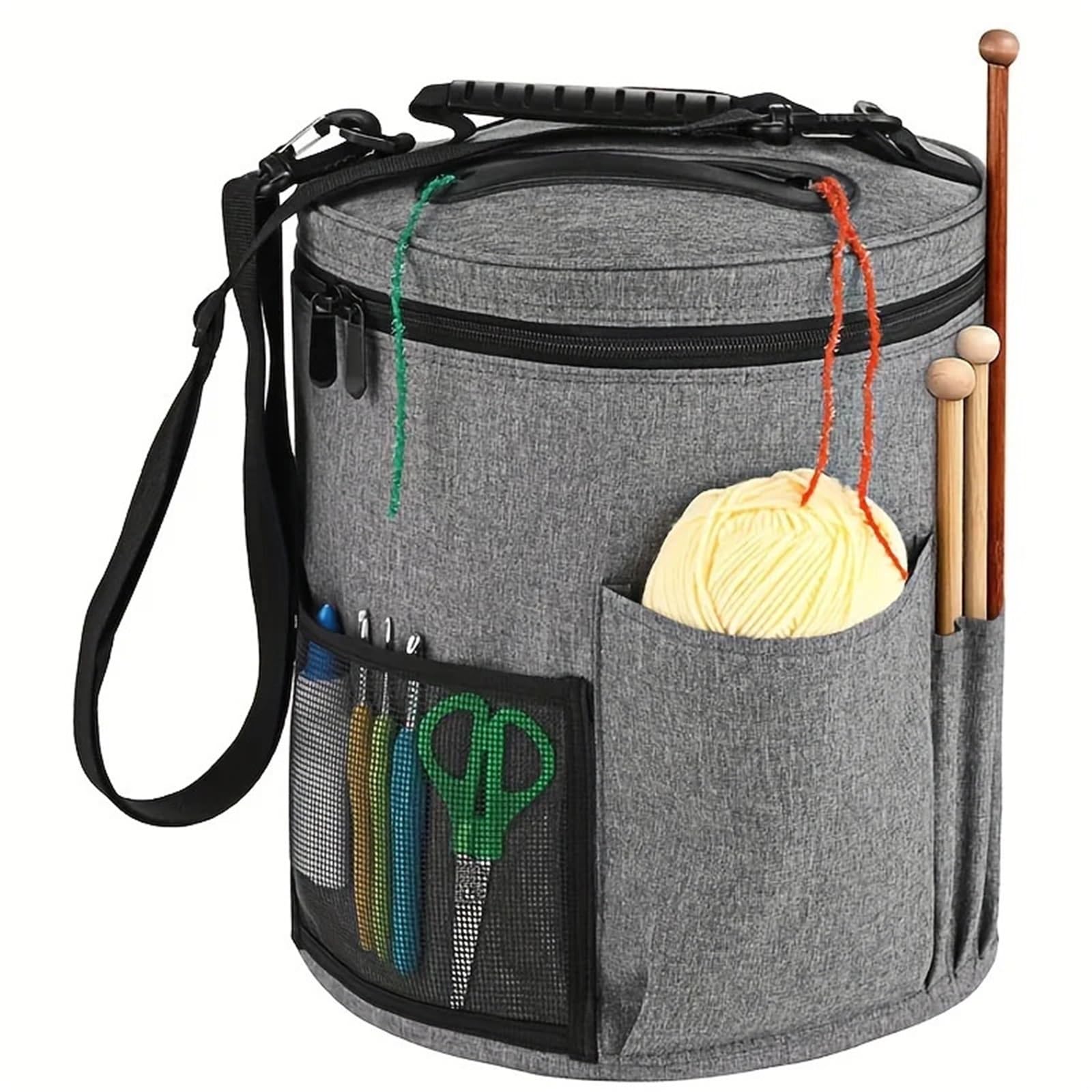 ZWCSHUU Sewing Organizer Bag Large Capacity Crochet Bag: Yarn Storage, Knitting Needle Organizer, Tote Bag with Front Pocket for, Hooks, Needles(Grey)
