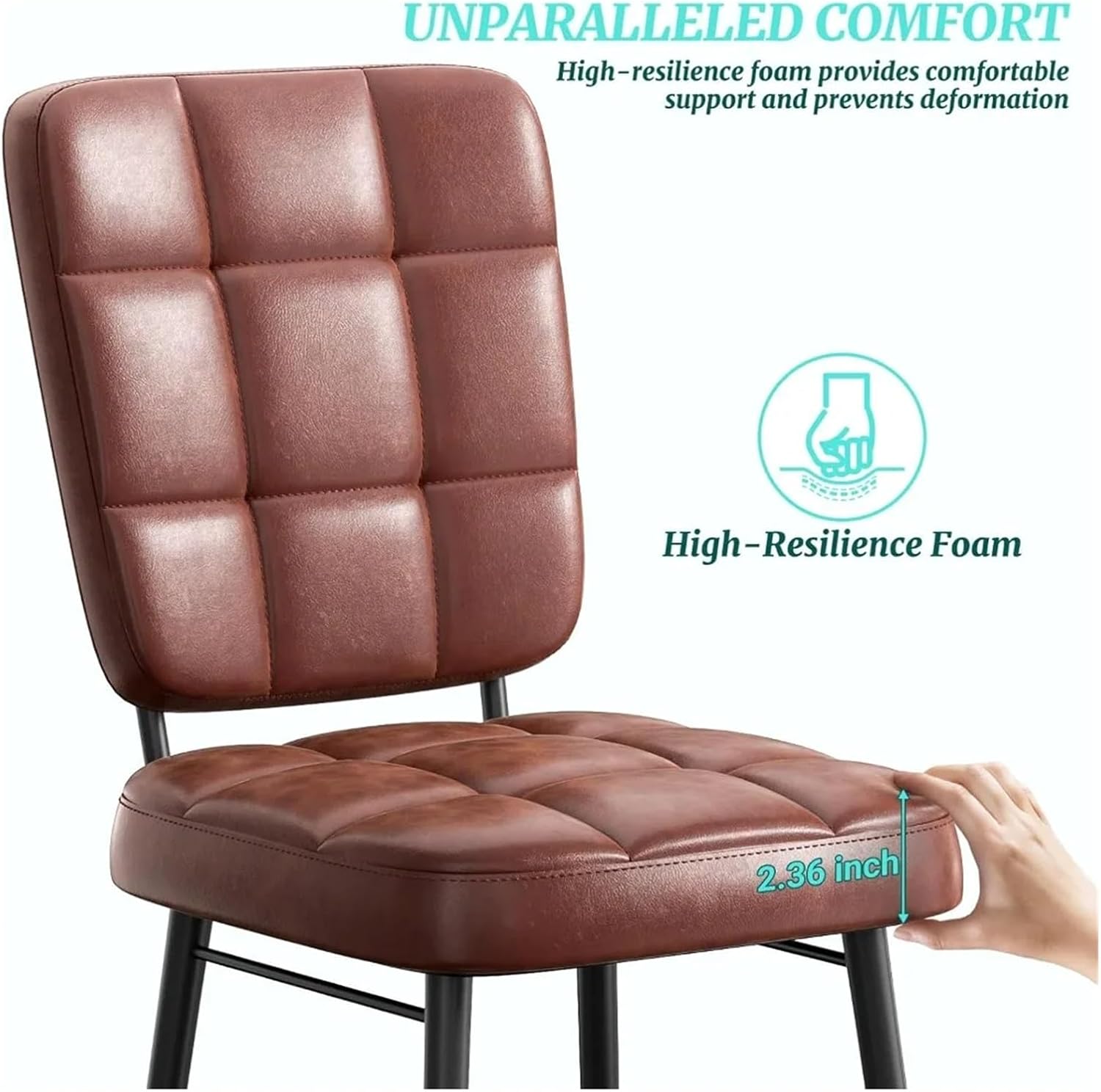 Dining Chairs Outdoor 2pcs Leather Upholstered Dining Chairs with Thick Cushion High Backrest and Metal Legs(Black)