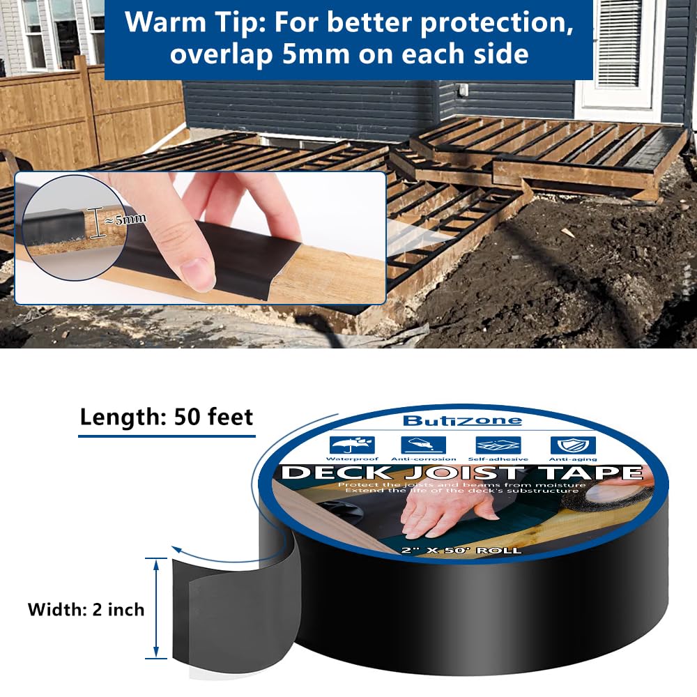 Self-adhesive Weather Stripping 2 Rolls Butyl Joist Tape For Decking - 2 X  50' Waterproof Deck Flashing Tape - Weather-Resistant For Wood Joists,  Roofs \u0026 RV Repairs Deck Building Tape, image size:1000x1000