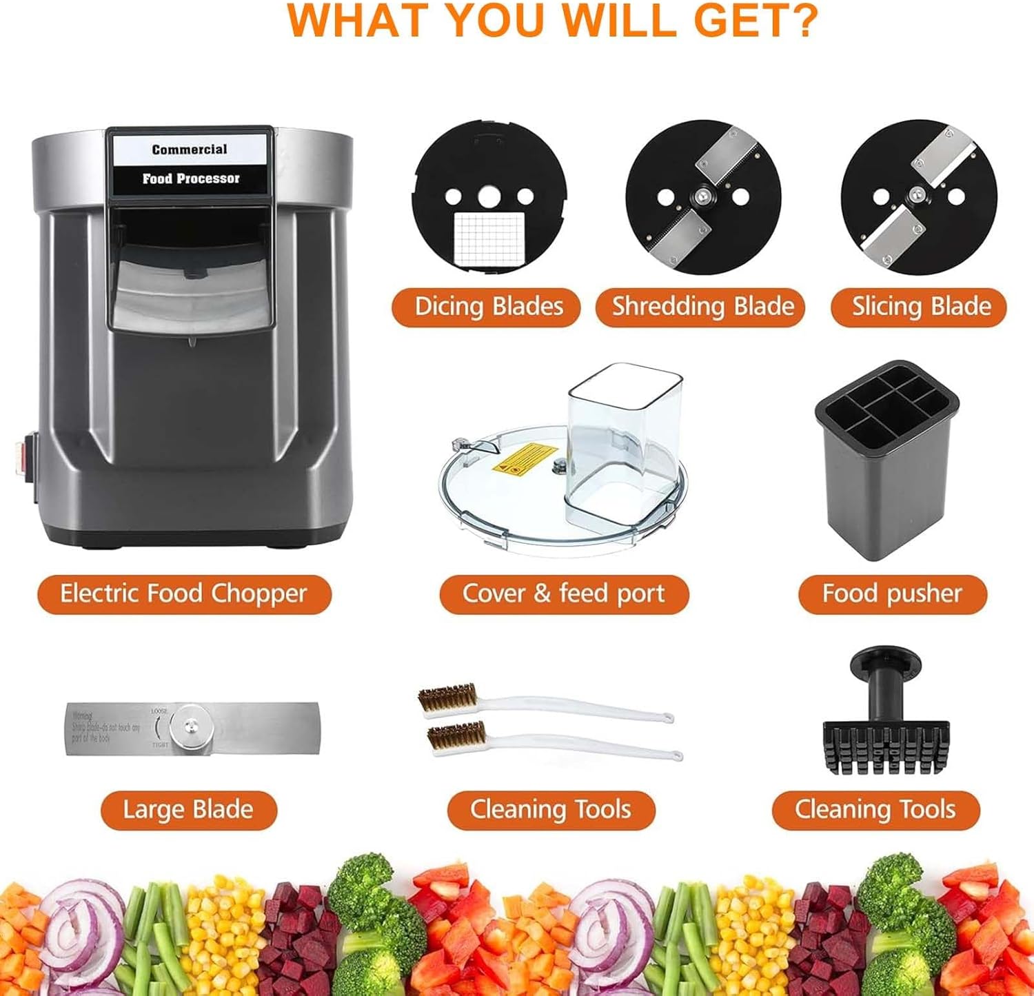 Electric Vegetable Dicer Slicer,Commercial Food Processor,Dicing Shredding Slicing Strip Cutter, Veggie Fruits Chopper,w/3 Stainless Steel Blades,for Carrot Potato