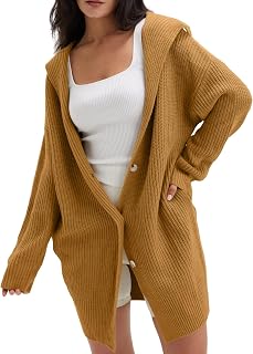 Women's Long Sleeve Open Front Cardigan 2023 Fall Casual Loose Button Down Lapel Knit Sweater Coat with Pockets