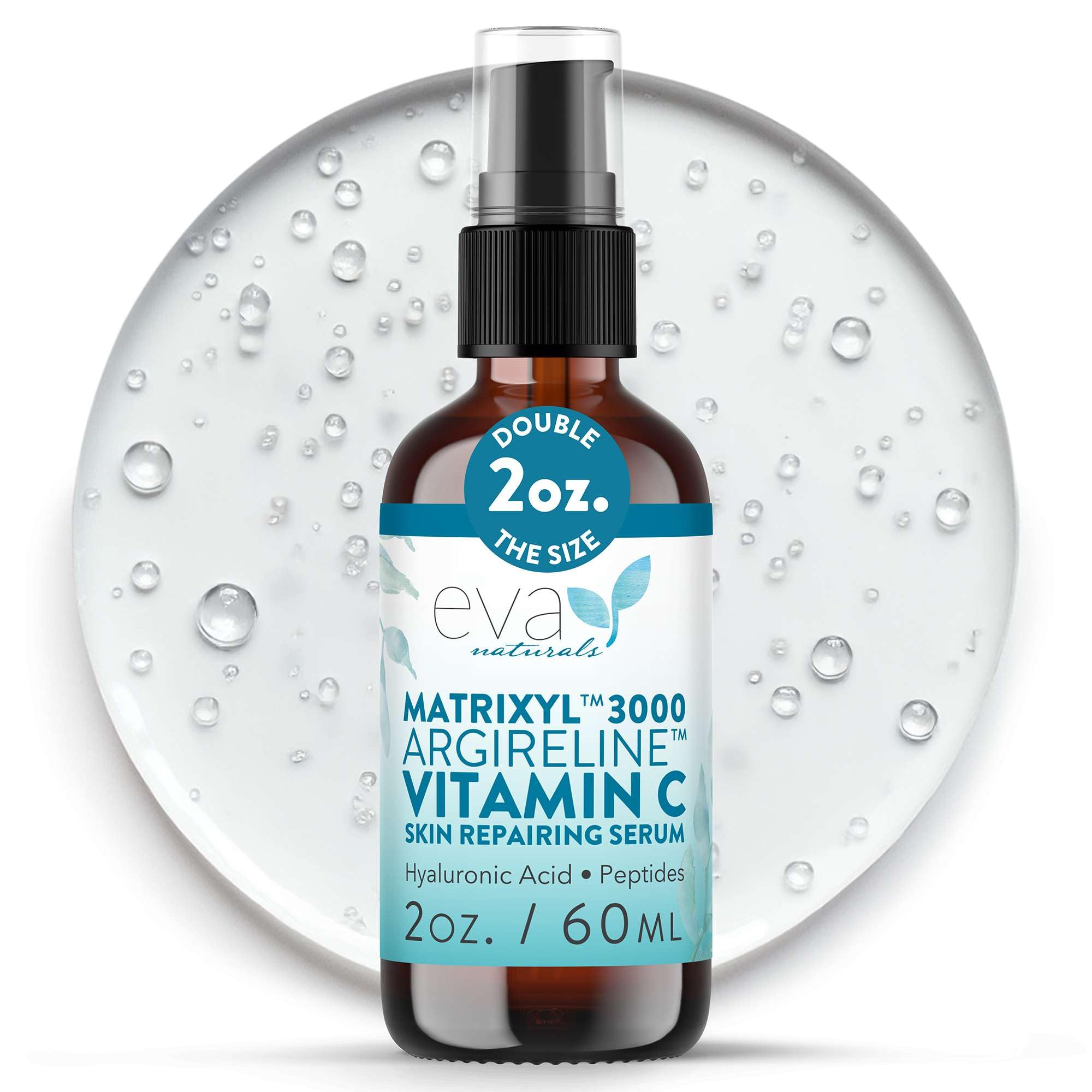 Eva Naturals Matrixyl 3000 & Argireline Peptide Serum for Face – Anti-Aging Collagen Booster with Vitamin C & Hyaluronic Acid – Reduces Appearance of Fine Lines, Smooths, Hydrates & Firms - 2 Fl Oz