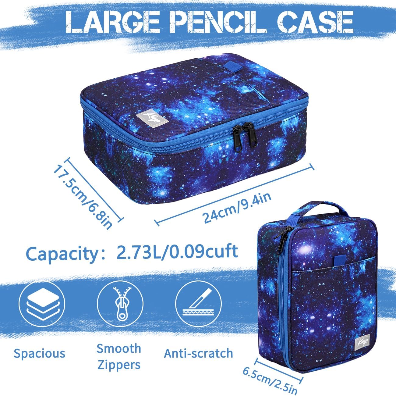 Kasqo Large Pencil Case, 54-Slot Pen & Marker Organizer, Blue Galaxy image 2
