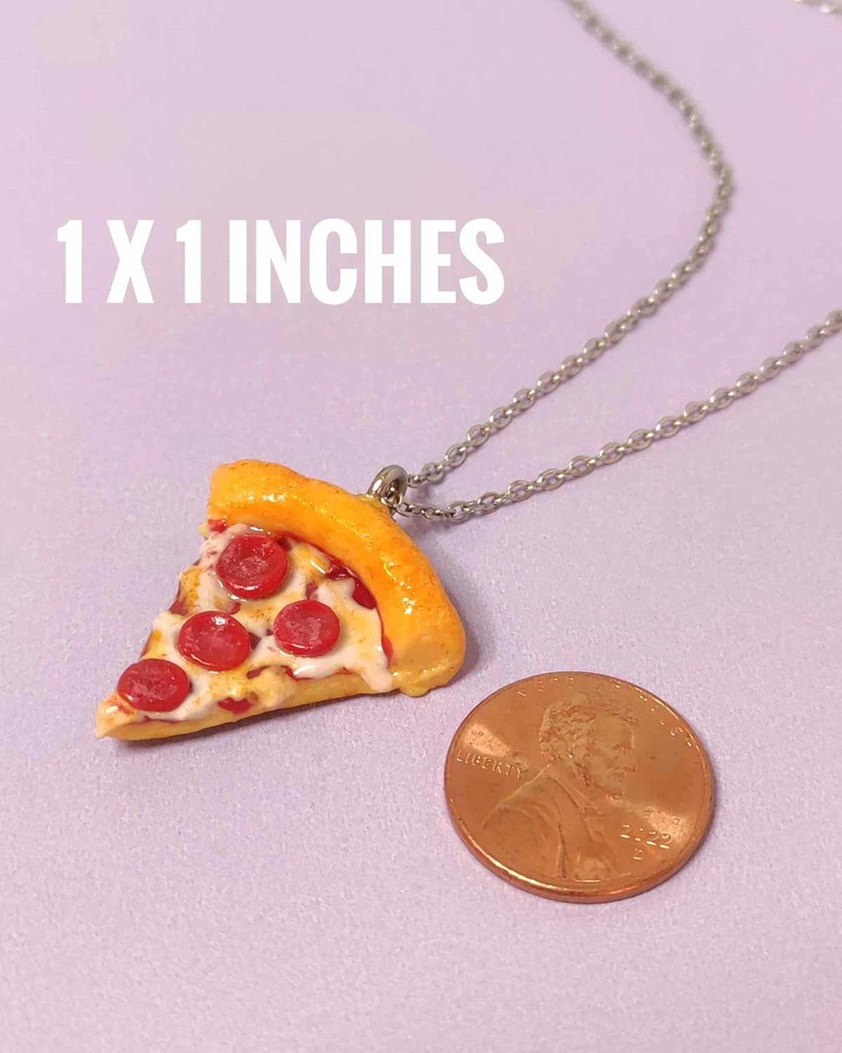 Handmade Stainless Steel Pizza Pendant Necklace, Pizza Lovers Jewelry, Stainless Steel Necklace for Women - Image 2