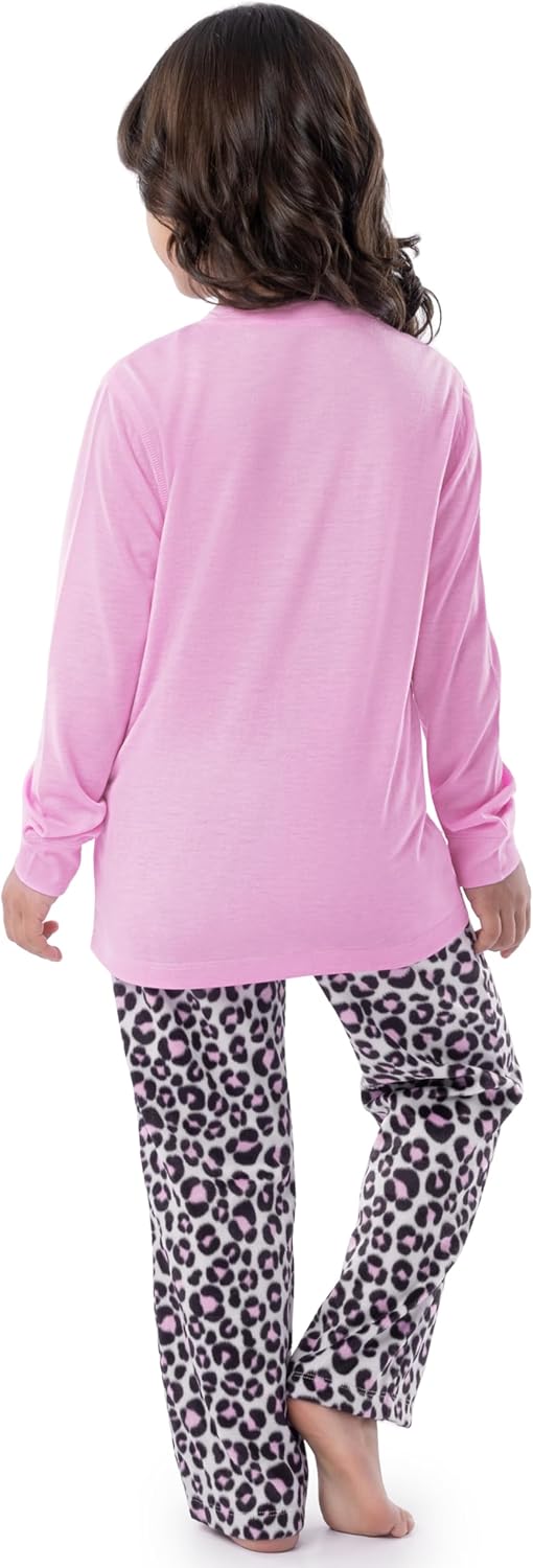 Fruit of the Loom girls Long Sleeve Jersey Henley Top and Fleece Pant Sleep Pajama Set - Image 2