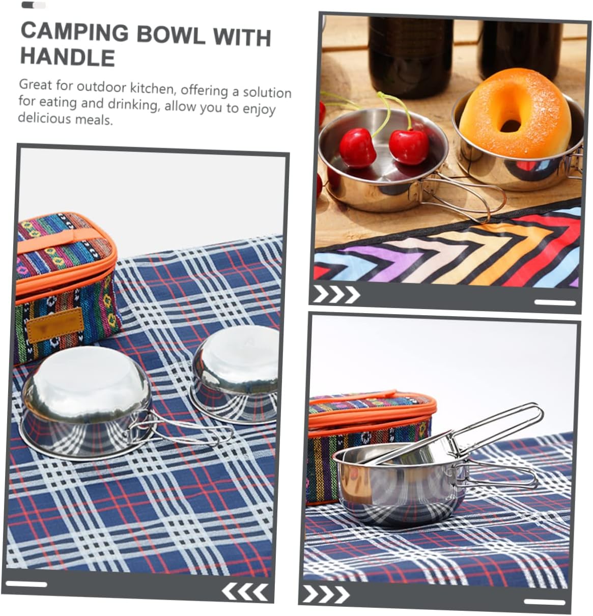 Stainless Steel Camping Bowl Foldable Handle Set
