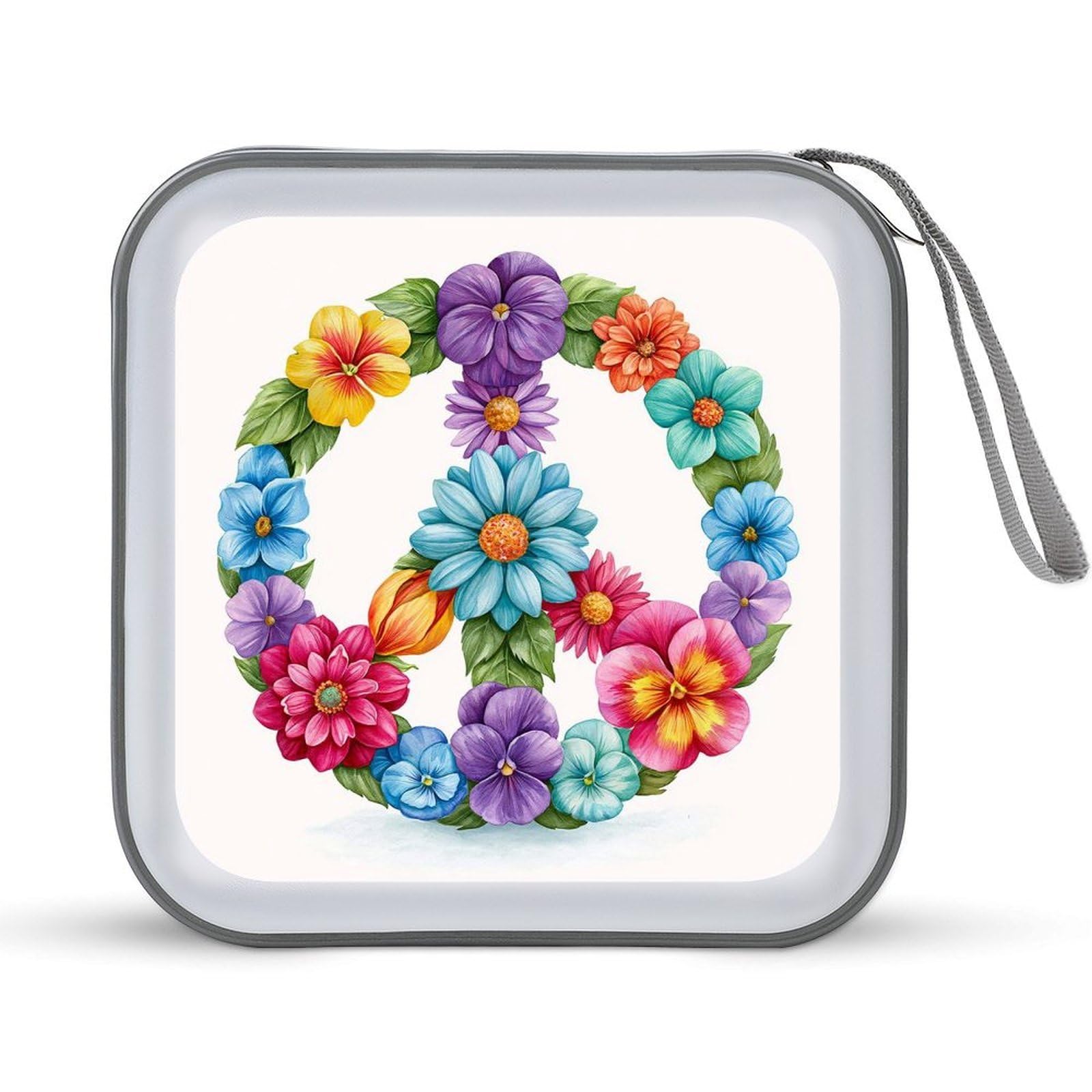 Jubonexis Watercolor The Peace Symbol Colorful Flowers CD Case DVD Storage Case Portable for Car Home Travel
