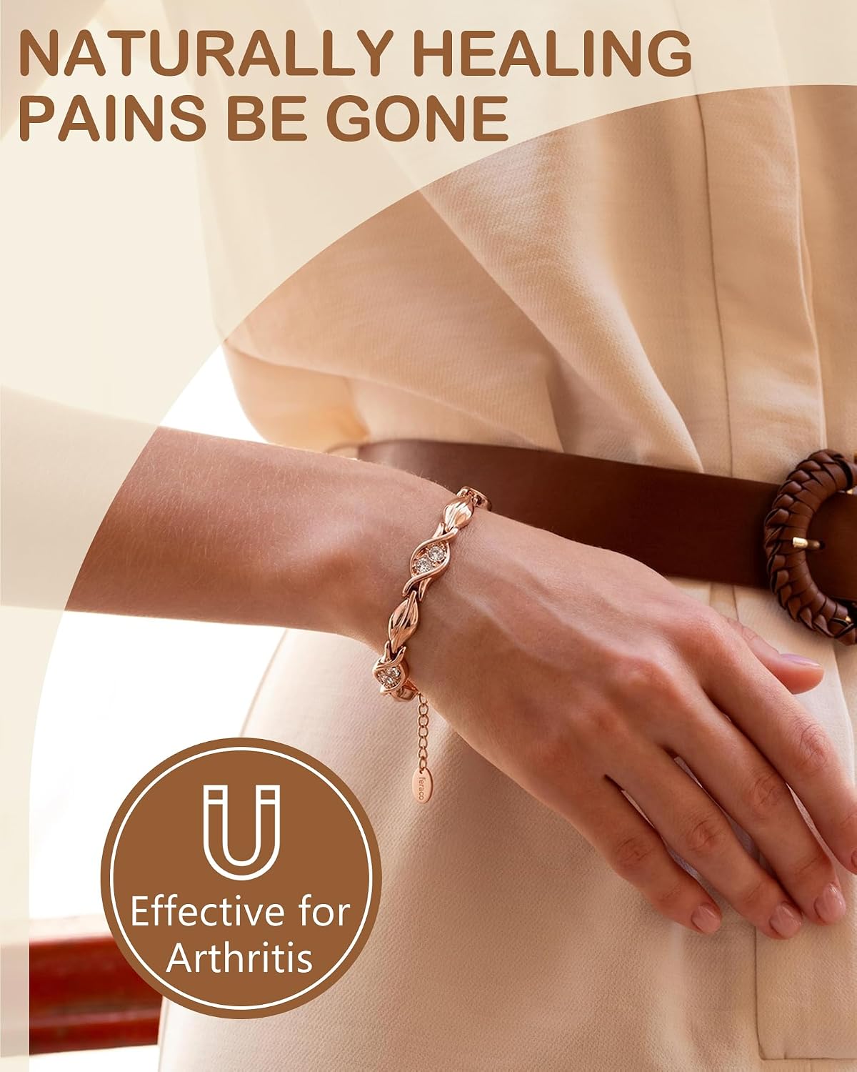 Feraco Pure Copper Bracelets for Women, Ultra Strength Magnetic Bracelet for Women with 3800 Gauss Magnet & Dazzling Austrian Crystals Stone, Copper Jewelry Gift