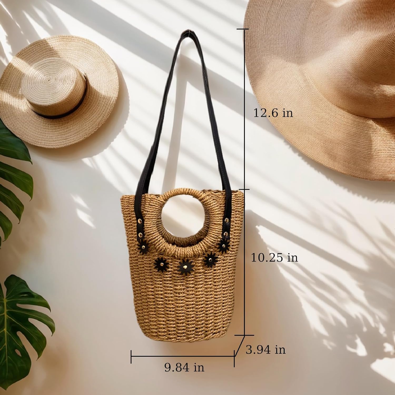 Small Beach Purse Straw Bag Vacation Handbags Summer Woven Straw Purse Tote Bucket Shoulder Bag Cute Purses For Women