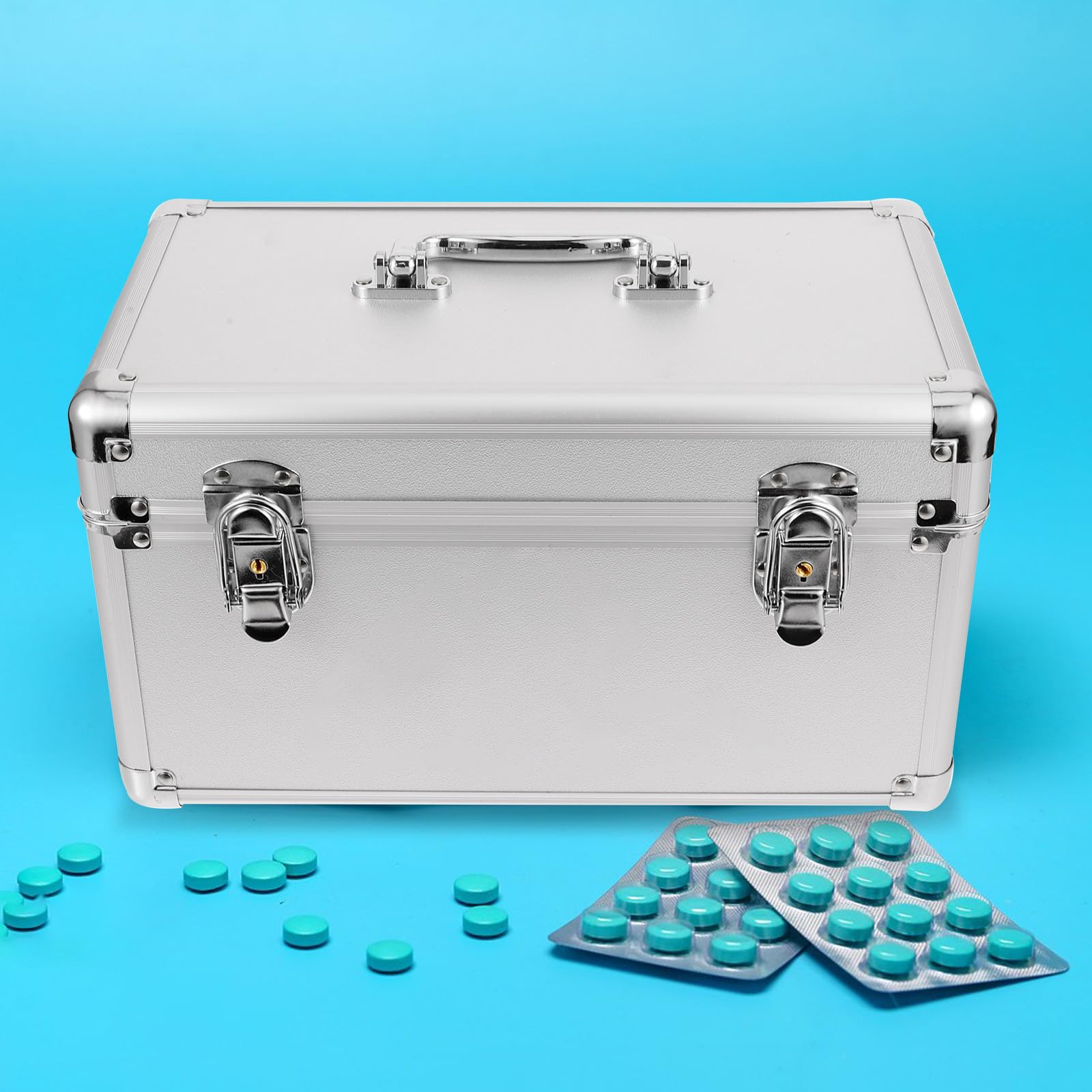 Abaodam Botiquín de Primeros Auxilios de Aleación de Aluminio Gran Capacidad, Caja Organizadora para Medicamentos Portátil y Fácil de Transportar para Viajes y Exteriores