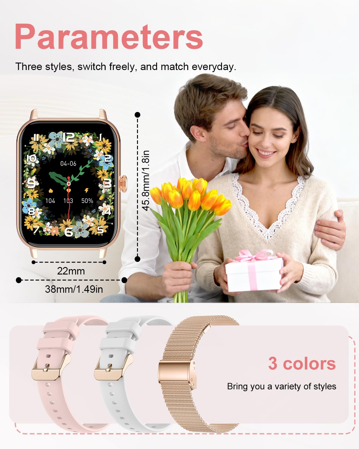 Smartwatch Donna Uomo con Chiamate e Notifiche Whatsapp, 1,85" Orologio Digitale Fitness Contapassi,120+ modalità Sportivo Smart Watch con Monitor Sonno/Cardiofrequenzimetro per iOS Android