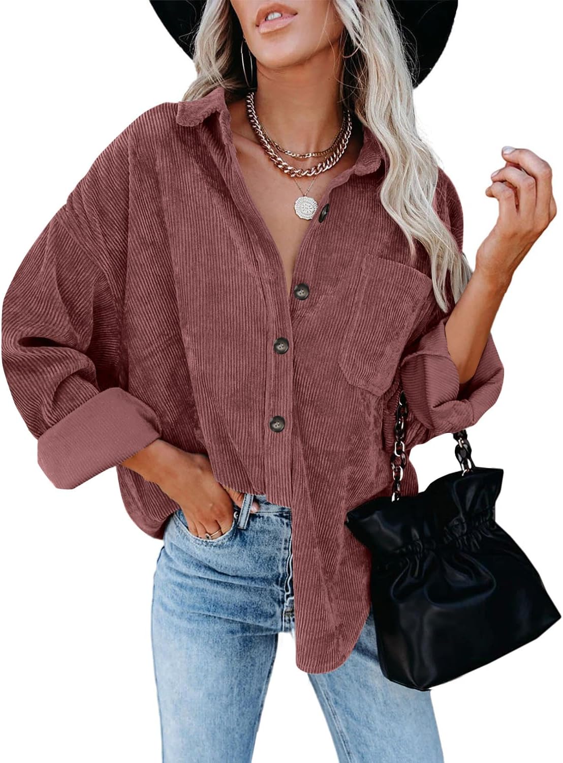 ZOLUCKY Womens Shackets Jacket Plus Size Long Sleeve Button Down Shirts Blouses Tops - Image 3