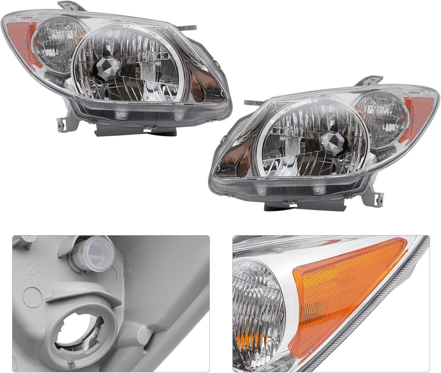 Headlamps Assembly Headlights Compatible with Pontiac Vibe Wagon 2005 2006 2007 2008 2PC Left and Right With Bulb Headlamps Assembly Headlights 88973539 88973540